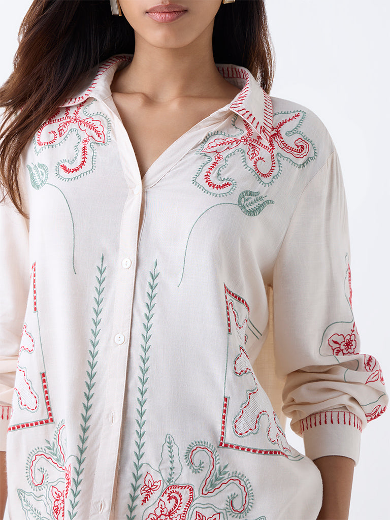 LOV Off-White Embroidered Shirt