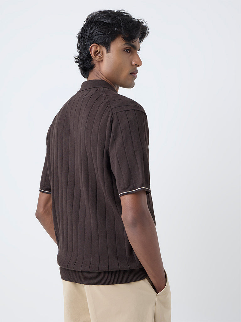 Buy Ascot Dark Brown Relaxed-Fit Quarter-Zip Cotton-Blend Polo T