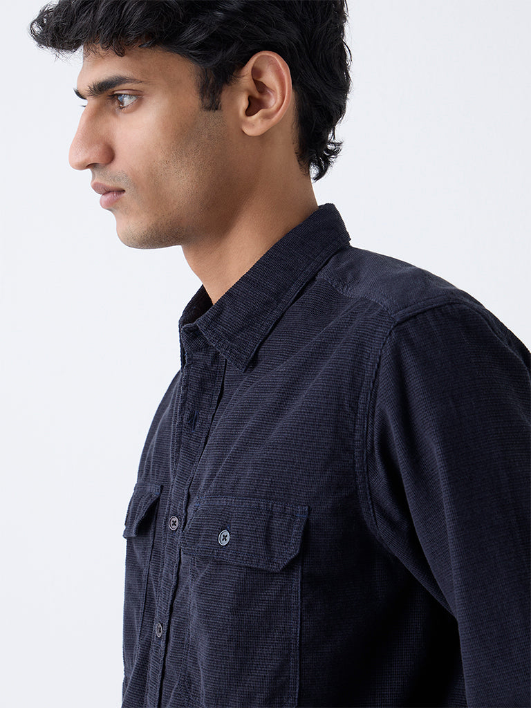 WES Casuals Navy Relaxed-Fit Corduroy Shirt