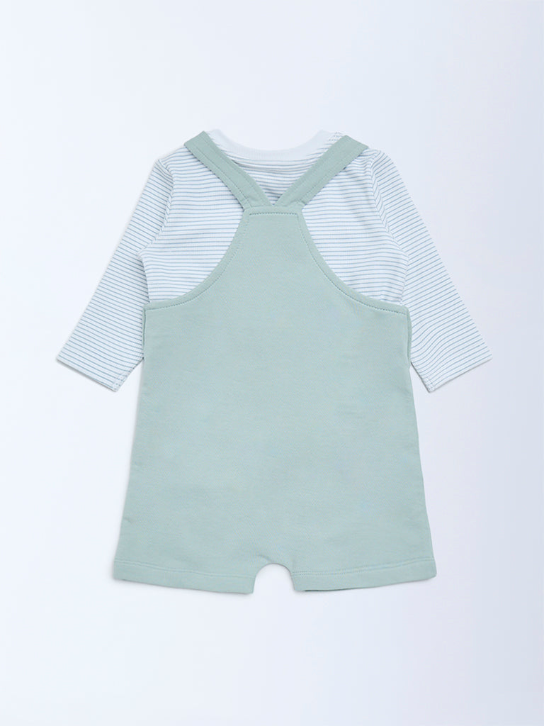HOP Baby Sage Embroidered Cotton Dungaree and T-Shirt Set