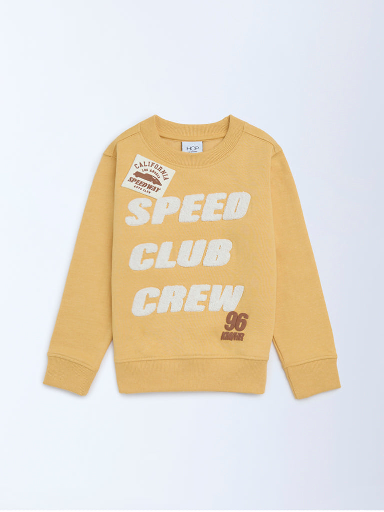 HOP Kids Boys Yellow Typographic Cotton-Blend Sweatshirt