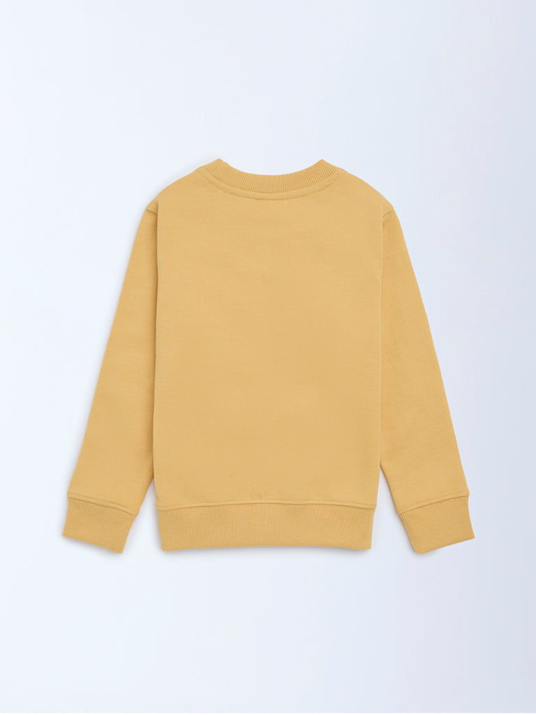 HOP Kids Boys Yellow Typographic Cotton-Blend Sweatshirt