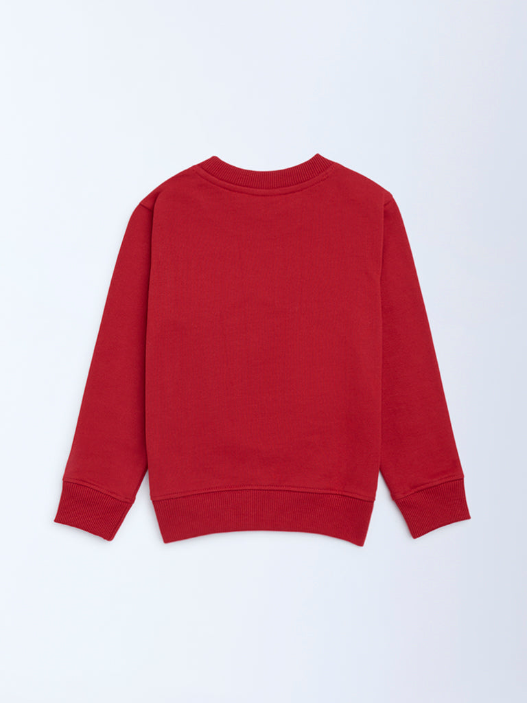 HOP Kids Boys Red Truck Printed Cotton-Blend Sweatshirt