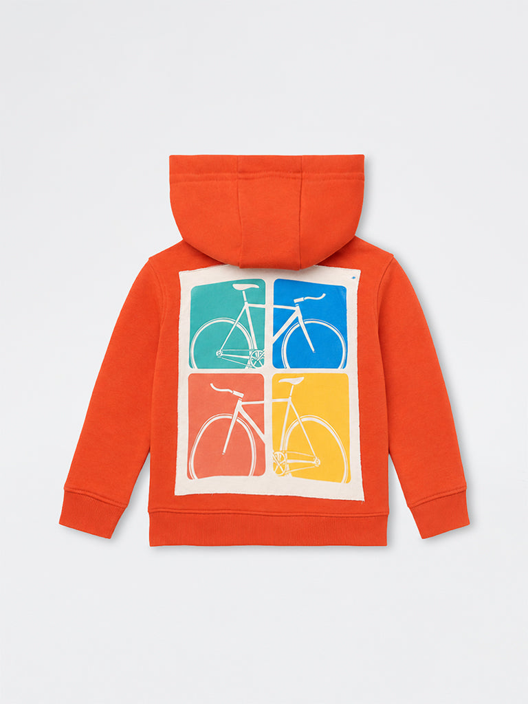 HOP Kids Boys Orange Graphic Printed Cotton-Blend Hooded Sweatshirt