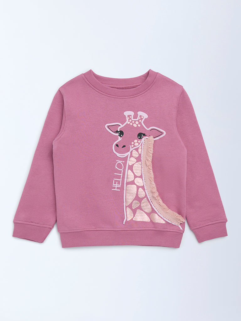 HOP Kids Girls Dusty Pink Animal Printed Cotton-Blend Sweatshirt