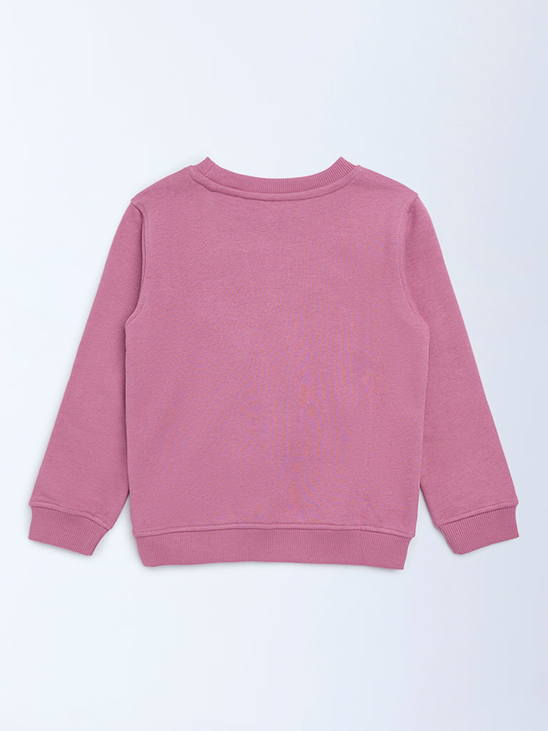 HOP Kids Girls Dusty Pink Animal Printed Cotton-Blend Sweatshirt