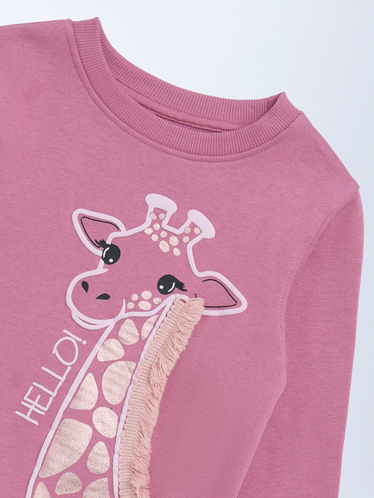 HOP Kids Girls Dusty Pink Animal Printed Cotton-Blend Sweatshirt