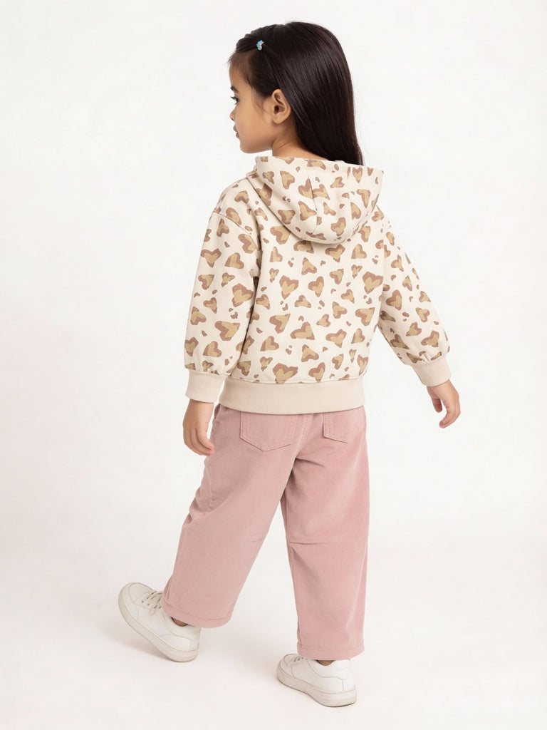 HOP Kids Girls Beige Printed Cotton-Blend Hoodie