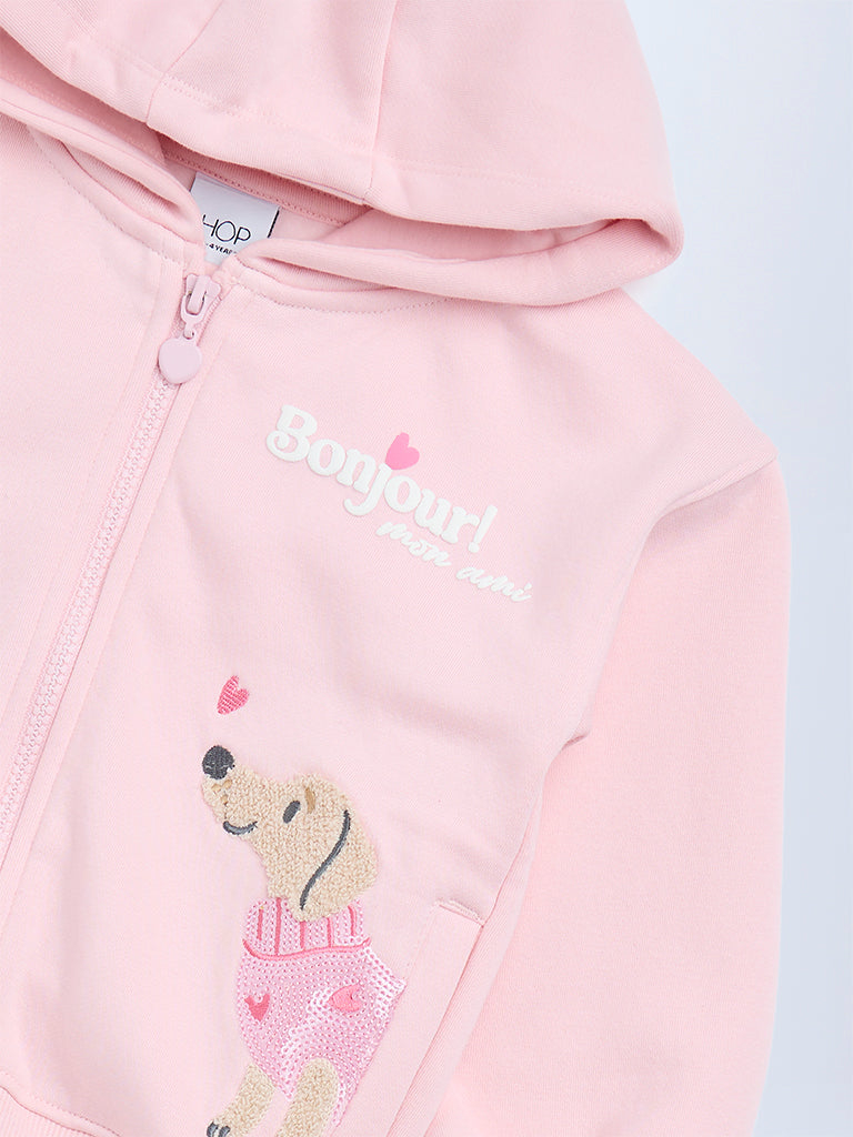 HOP Kids Girls Pink Animal Design Cotton-Blend Hoodie