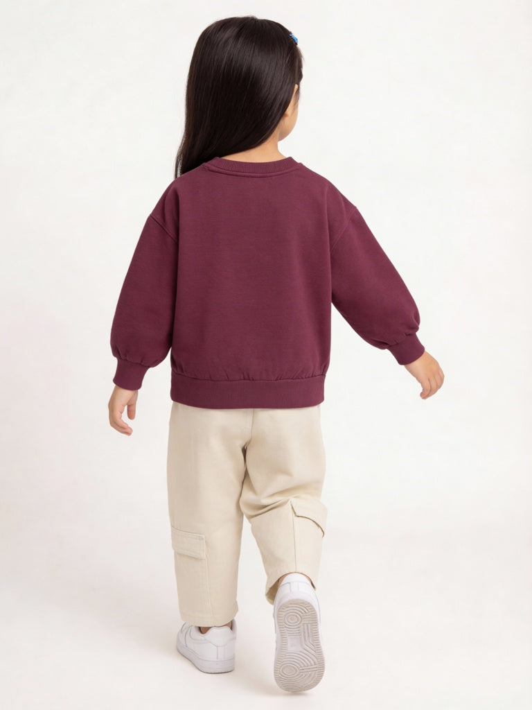 HOP Kids Girls Plum Animal Embroidered Cotton-Blend Sweatshirt