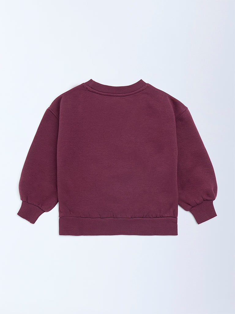 HOP Kids Girls Plum Animal Embroidered Cotton-Blend Sweatshirt