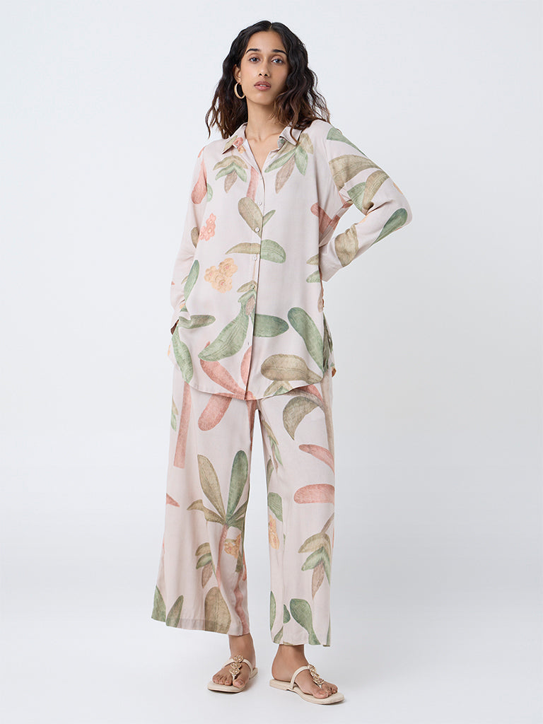 Utsa Beige Botanical Printed Tunic