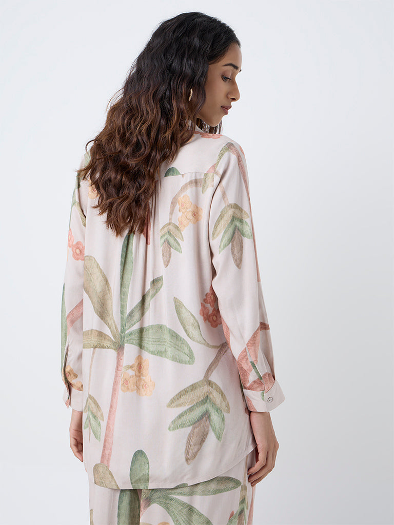 Utsa Beige Botanical Printed Tunic