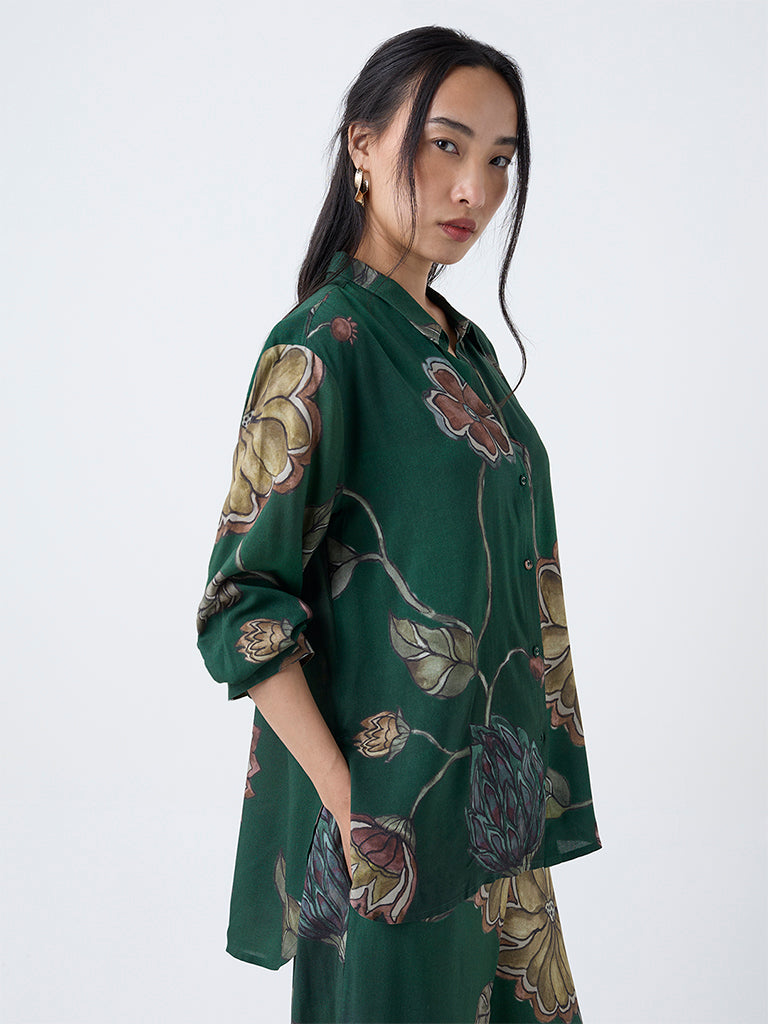 Utsa Dark Green Botanical Design Tunic