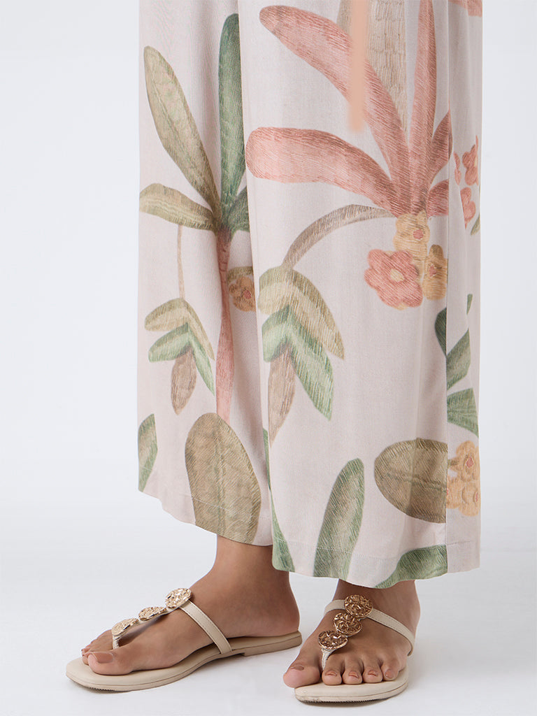 Utsa Beige Botanical Printed Palazzos