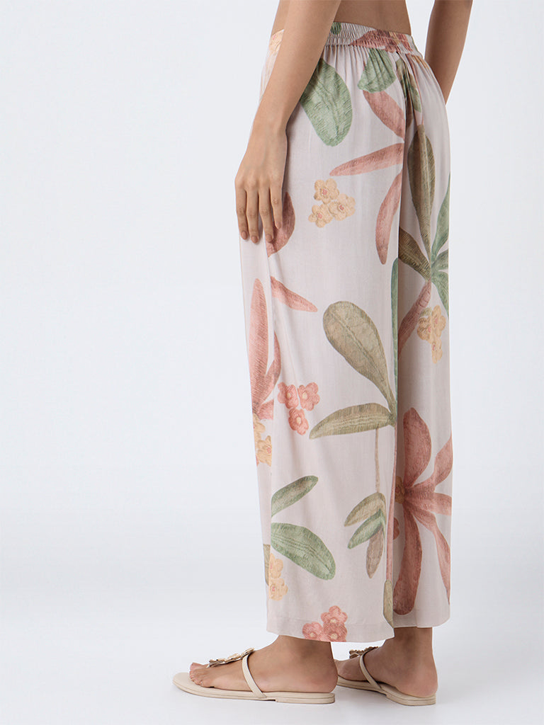 Utsa Beige Botanical Printed Palazzos