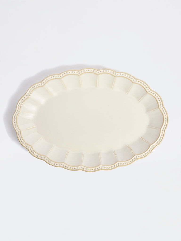 Westside Home Off-White Vera Beaded Oval Platter