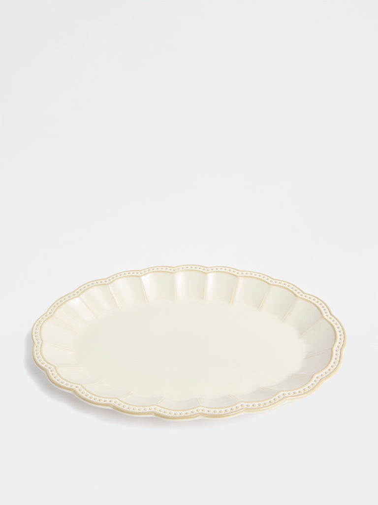 Westside Home Off-White Vera Beaded Oval Platter