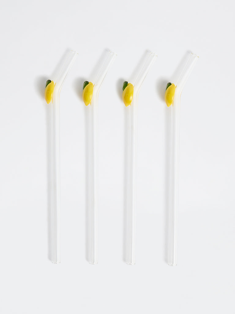 Westside Home Clear Lemon Design Glass Straws - (Set of 4)