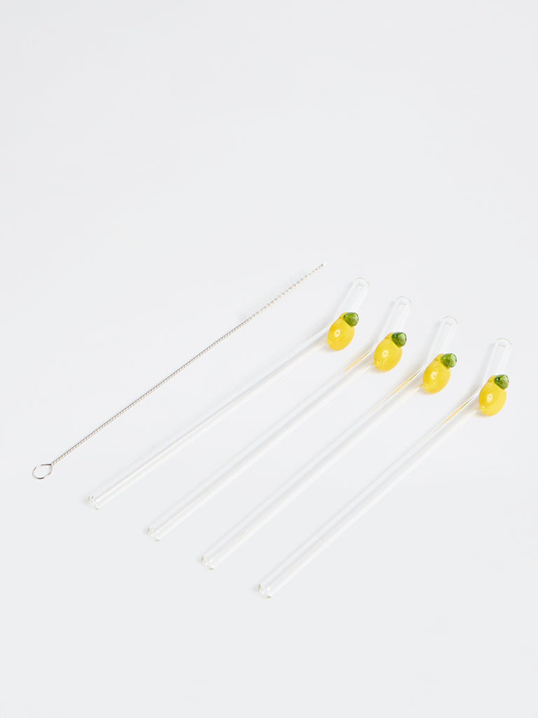 Westside Home Clear Lemon Design Glass Straws - (Set of 4)