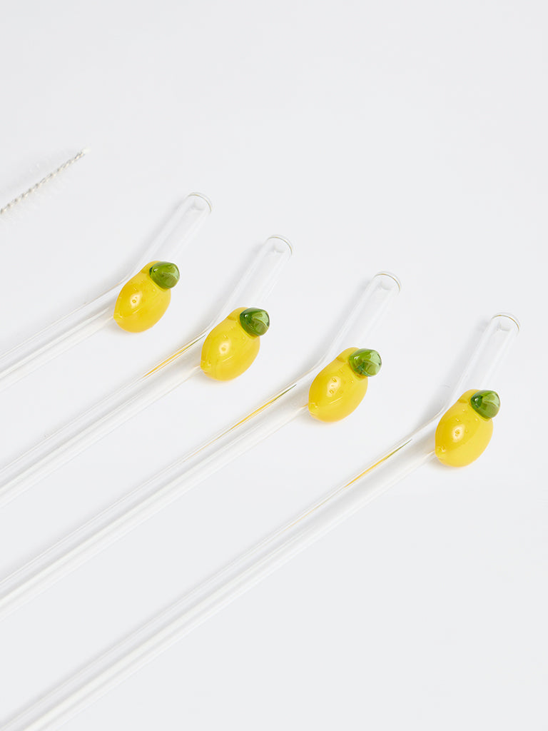 Westside Home Clear Lemon Design Glass Straws - (Set of 4)