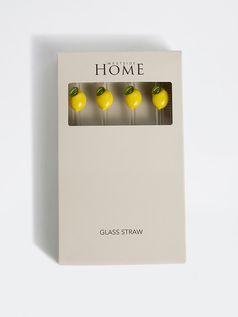 Westside Home Clear Lemon Design Glass Straws - (Set of 4)