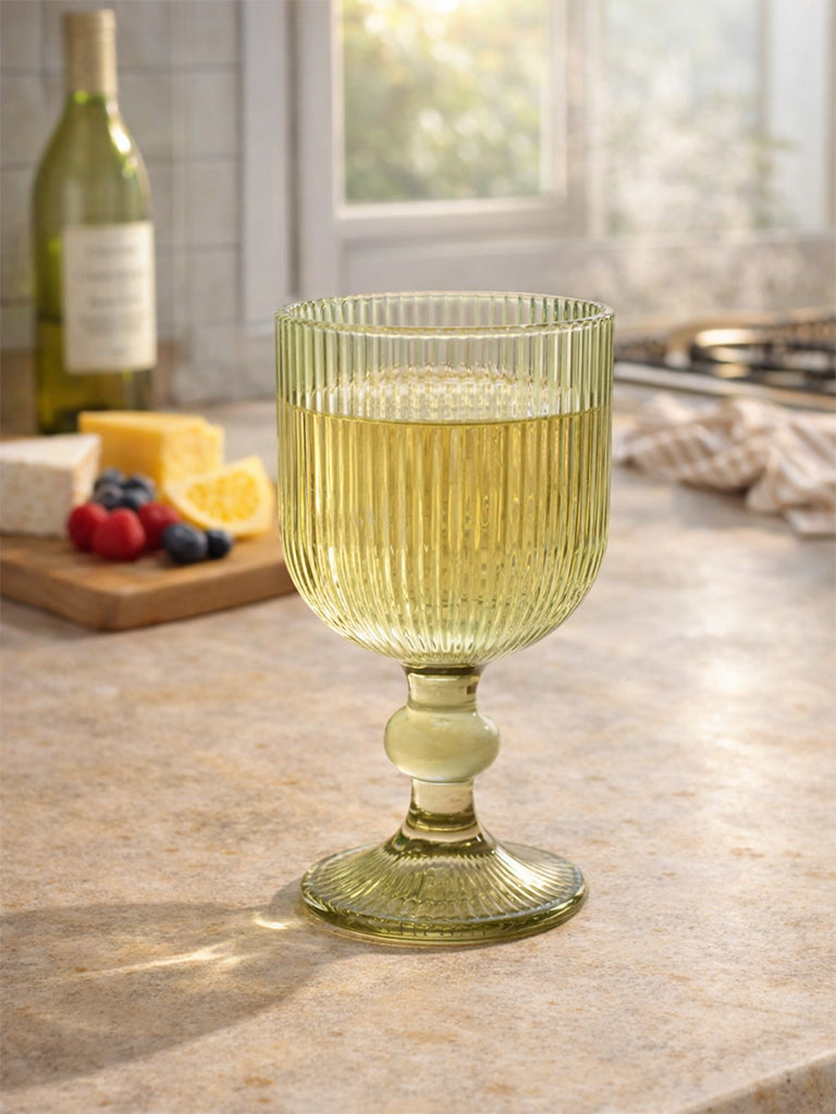 Westside Home Green Ribbed-Textured Wine Glass