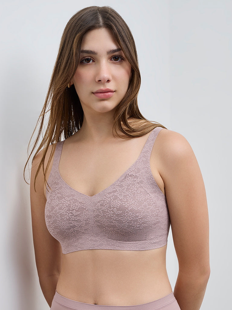 Wunderlove Beige Lace Design Padded Bra