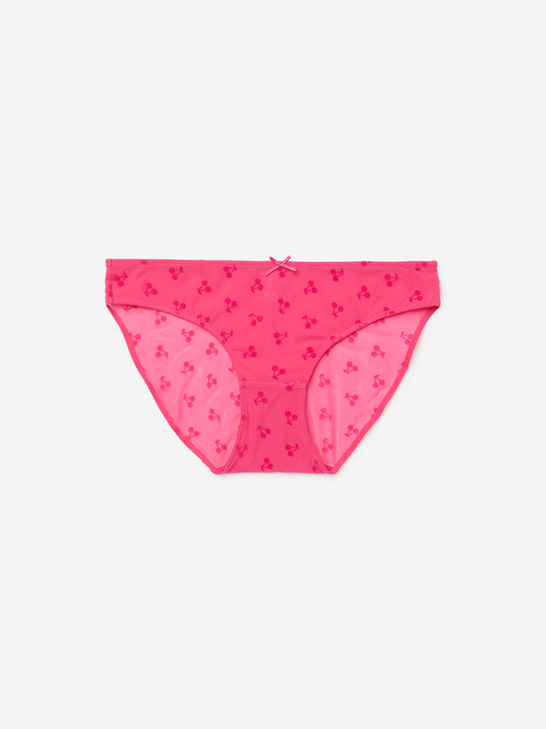 Superstar Pink Printed Brazilian Mesh Briefs