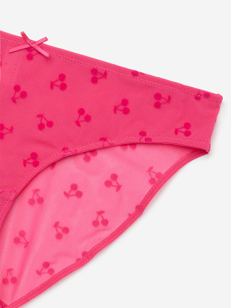 Superstar Pink Printed Brazilian Mesh Briefs