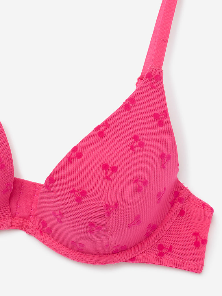 Superstar Pink Printed Underwired Mesh Bra