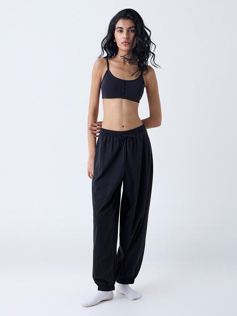 Superstar Black Ribbed Padded Cotton Bralette