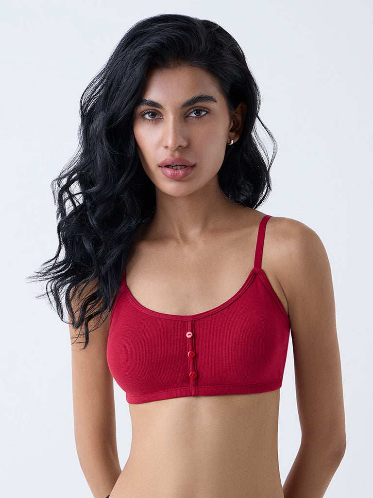 Superstar Red Ribbed Padded Bralette
