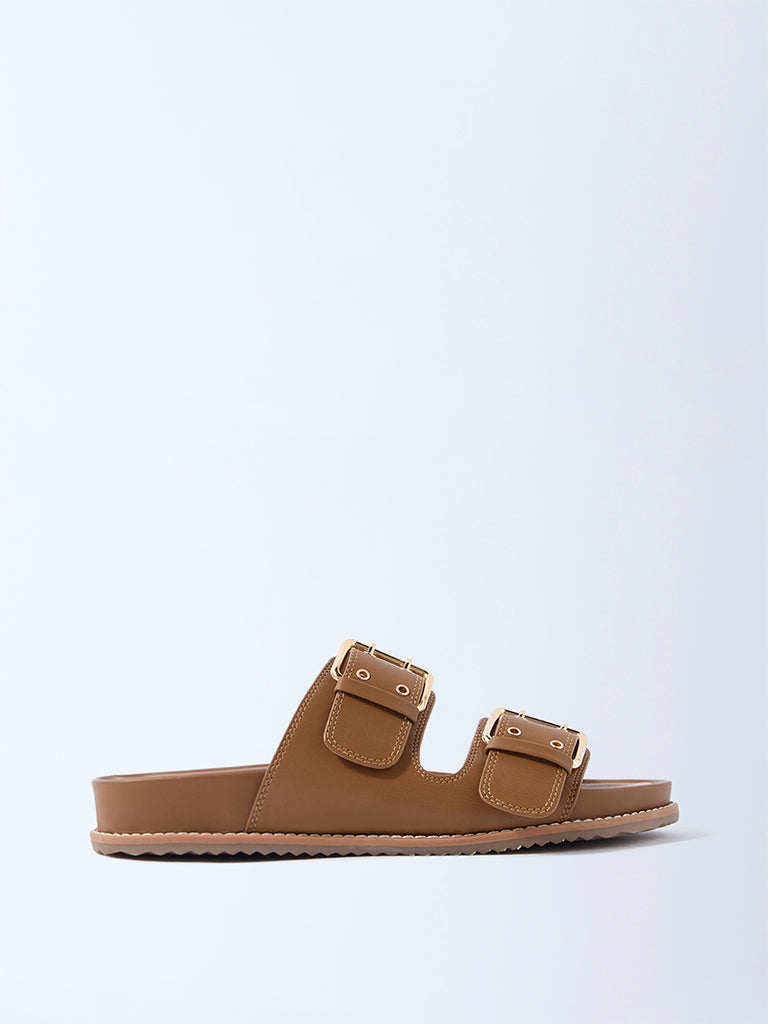 LUNA BLU Tan Buckle-Detailed Comfort Sandals - Exclusive