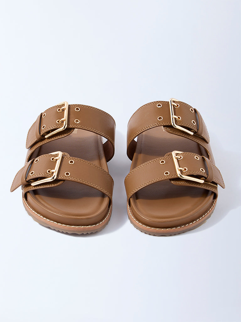 LUNA BLU Tan Buckle-Detailed Comfort Sandals - Exclusive