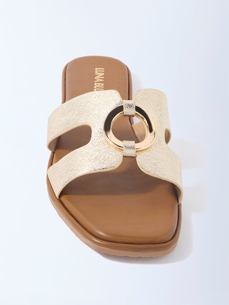 LUNA BLU Gold Buckle-Detailed Slides - Exclusive