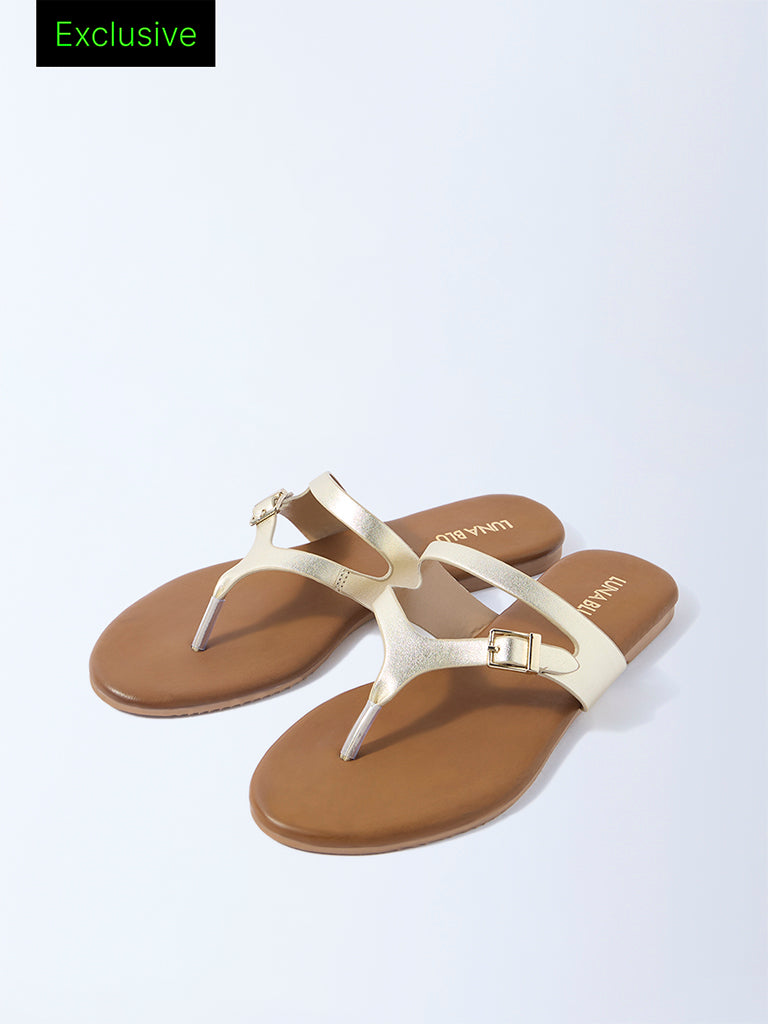 LUNA BLU Gold Thong-Strap Sandals - Exclusive
