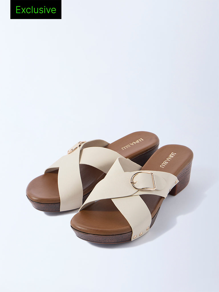 LUNA BLU Ivory Buckle-Detailed Block-Heel Sandals - Exclusive