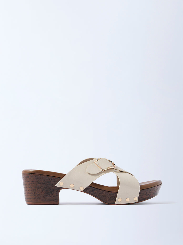 LUNA BLU Ivory Buckle-Detailed Block-Heel Sandals - Exclusive