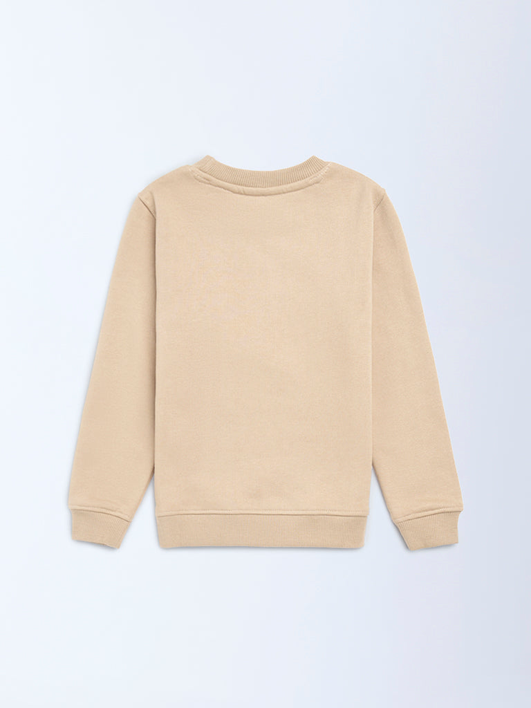 HOP Kids Girls Beige Embroidered Cotton-Blend Sweatshirt
