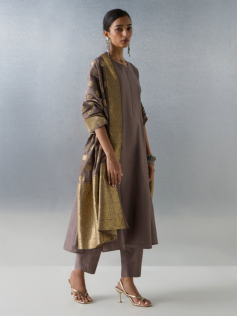 Vark Brown Solid Anarkali Ethnic Set