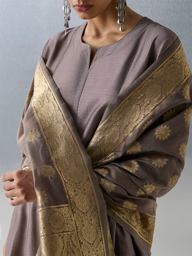 Vark Brown Solid Anarkali Ethnic Set