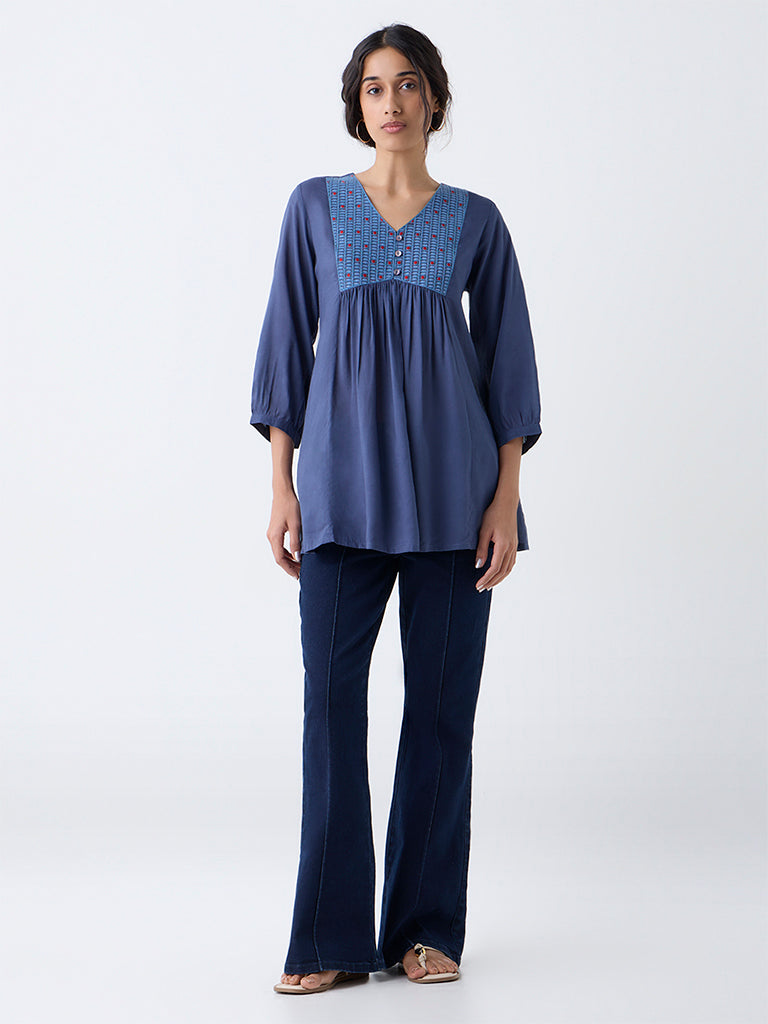 Utsa Indigo Embroidered Tunic