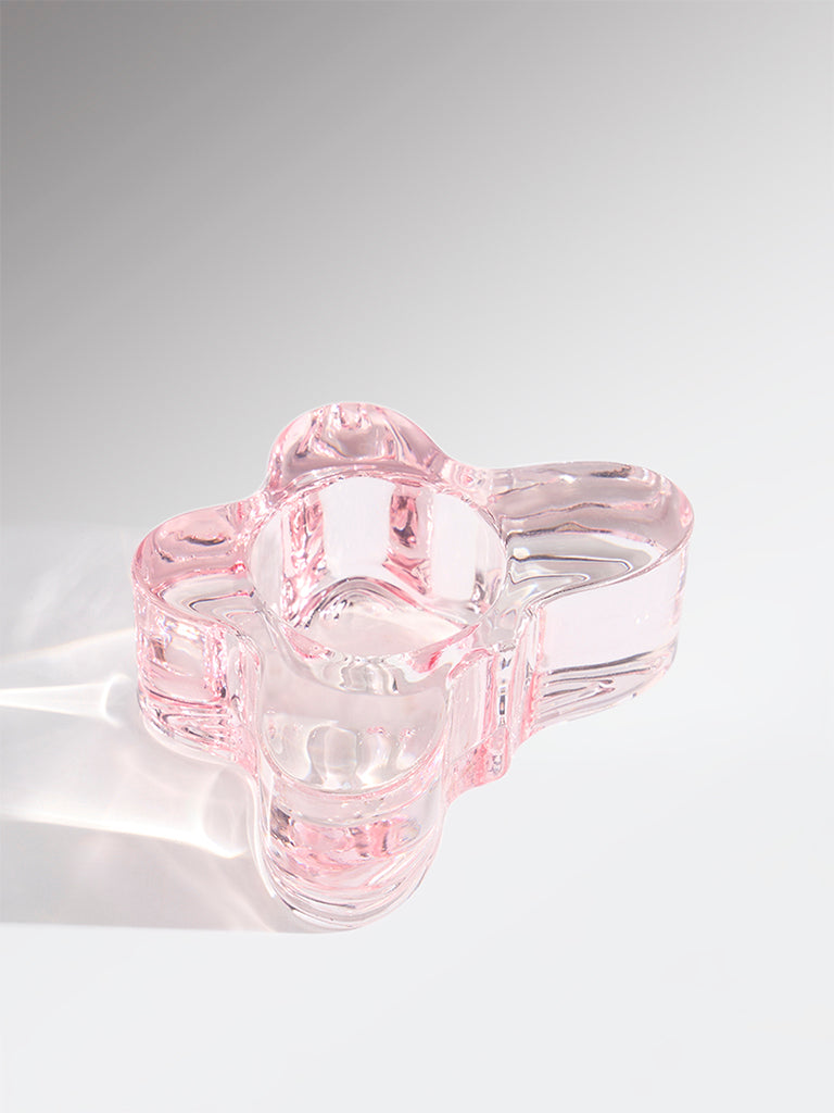 Westside Home Pink Glass Butterfly Tealight Candle Holder