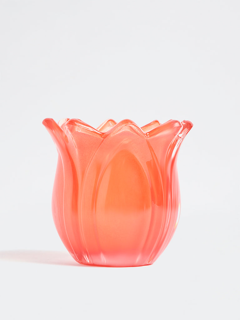 Westside Home Coral Glass Lotus Tealight Candle Holder