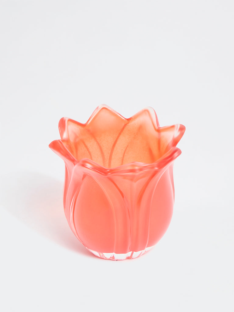 Westside Home Coral Glass Lotus Tealight Candle Holder