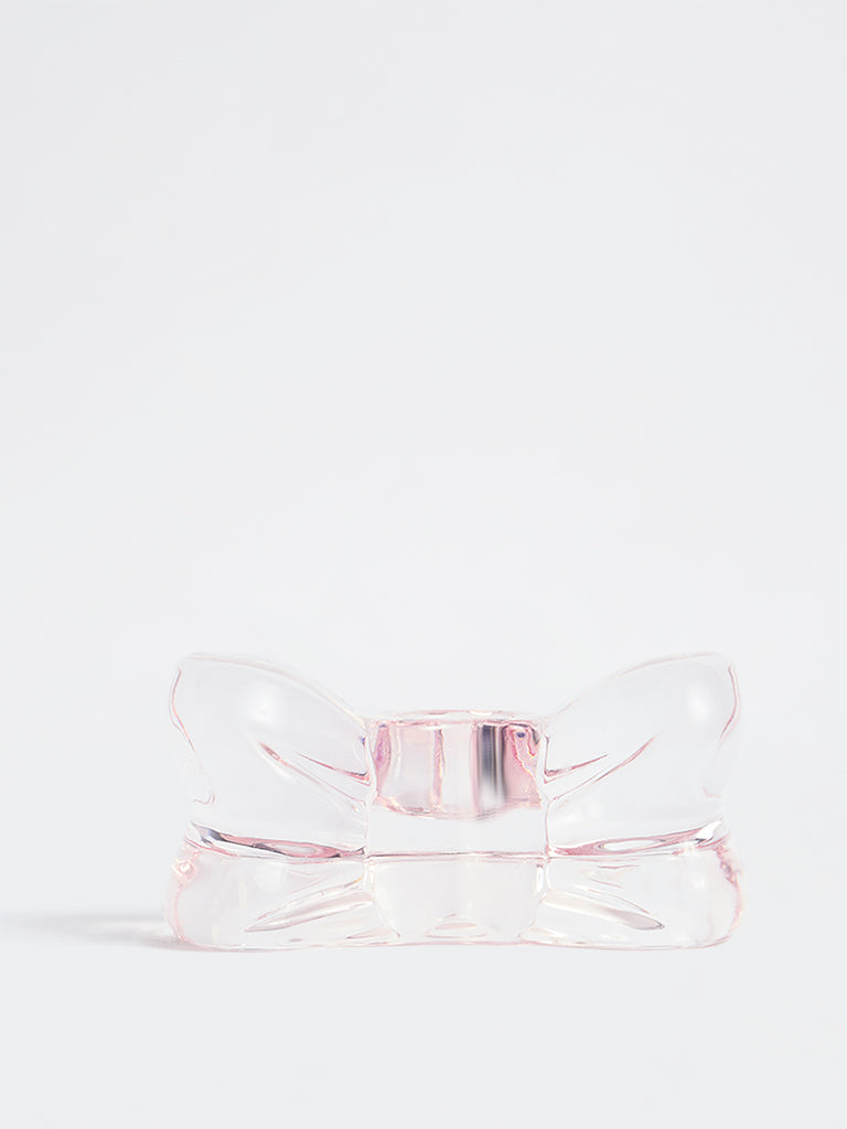 Westside Home Light Pink Bow Detail Tapered Candle Holder
