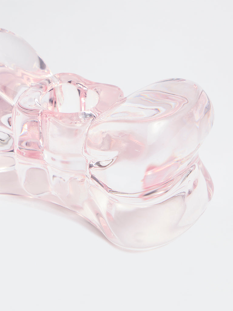 Westside Home Light Pink Bow Detail Tapered Candle Holder