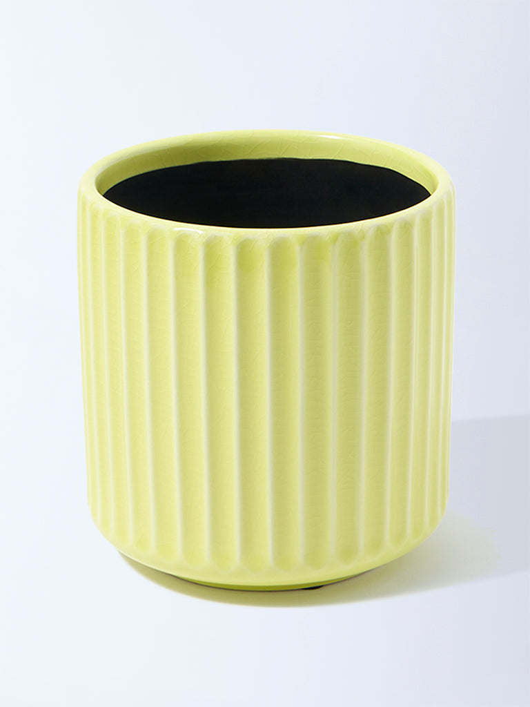 Westside Home Yellow Striped Ceramic Planter
