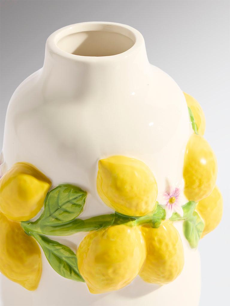 Westside Home Yellow Lemon Design Short Ceramic Vase